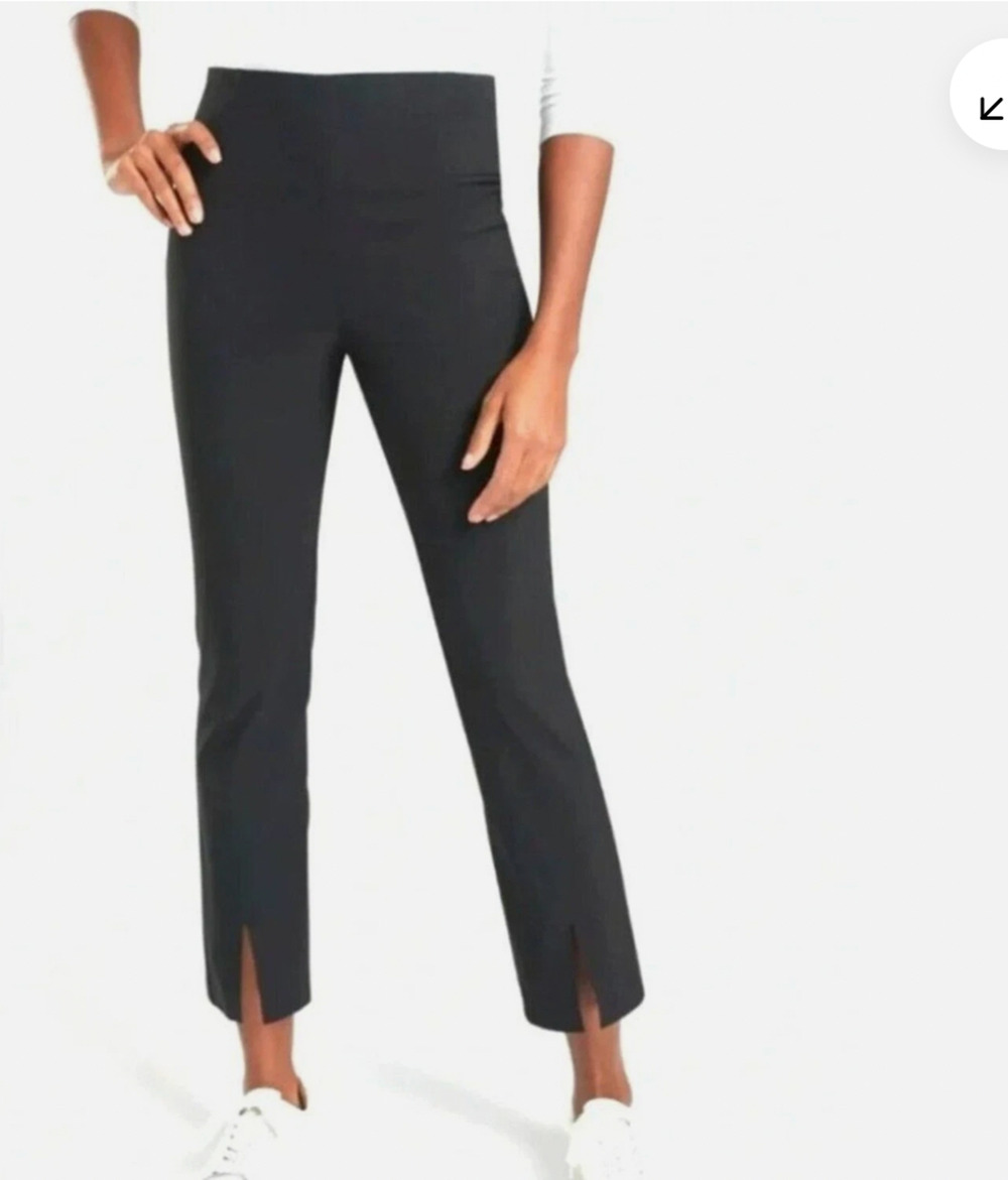 Athleta Wander Slim Straight Crop Pants Split Front Hem Active Black SZ 12 High